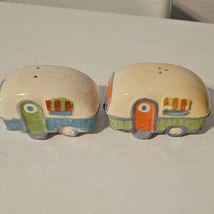 Ceramic Camper Salt and Pepper Shakers - Cream, Blue & Orange